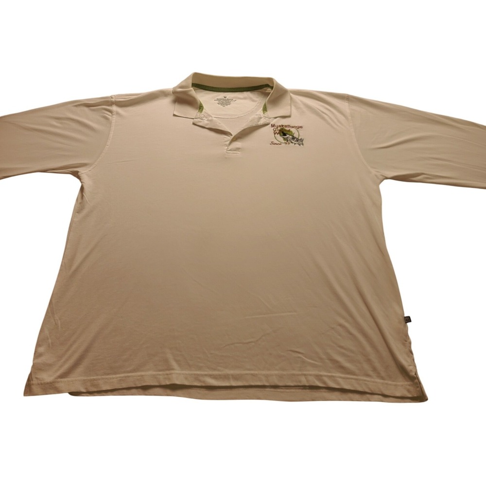 Queensboro Hybrid Men's 2XL White Polo Muskellunge Club of WI Cotton Blend NWOT